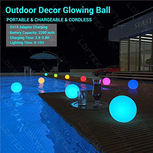 LOFTEK 16-inch LED Dimmable Floating Pool Lights Ball, Cordless Night Light with Remote（1P）+Solar Fence Lights Outdoor, Solar Wall Deck Lights Led Garden Decorative Lighting （4P）