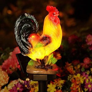 zfnn solar rooster lights outdoor decorative,solar chicken decor garden stakes lights,waterproof chicken statue with led lights yard art for pathway lawn patio courtyard backyard(warm white)