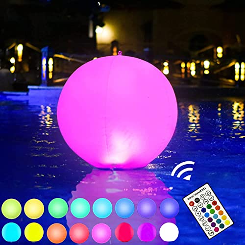 Narasios Floating Pool Light Solar Powered Led Lights for Swimming Pool Party with Remote 13 inch Inflatable Ball Pool Accessories with Hoop for Fountain Pond Yard Lawn Garden Deck Outdoor Decoration