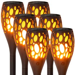 conerife solar torch lights 6 pack (34 led large size), solar outdoor lights garden, solar torch lights with flickering flame, halloween decorations solar pathway lights waterproof ip65 auto on/off