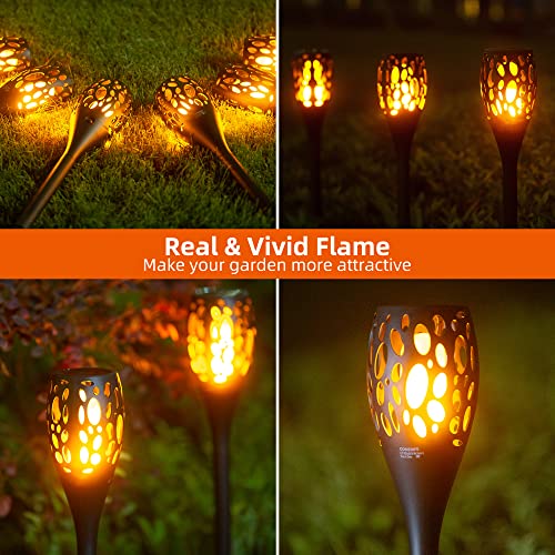 CONERIFE Solar Torch Lights 6 Pack (34 LED Large Size), Solar Outdoor Lights Garden, Solar Torch Lights with Flickering Flame, Halloween Decorations Solar Pathway Lights Waterproof IP65 Auto On/Off