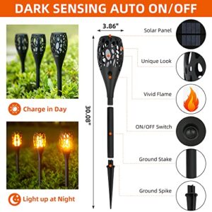 CONERIFE Solar Torch Lights 6 Pack (34 LED Large Size), Solar Outdoor Lights Garden, Solar Torch Lights with Flickering Flame, Halloween Decorations Solar Pathway Lights Waterproof IP65 Auto On/Off