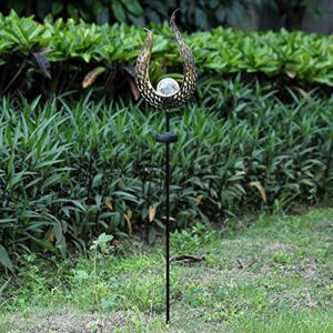 VCOKEN Solar Stake Lights Outdoor Decorative - Garden Solar Lights, Flame Shape Bronze Solar Garden Light, Waterproof Crackle Glass Led Light for Pathway, Lawn, Yard Decor