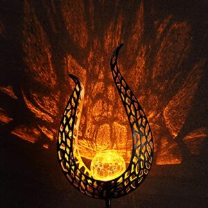 VCOKEN Solar Stake Lights Outdoor Decorative - Garden Solar Lights, Flame Shape Bronze Solar Garden Light, Waterproof Crackle Glass Led Light for Pathway, Lawn, Yard Decor