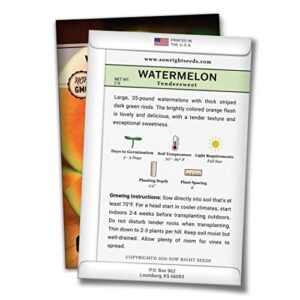 Sow Right Seeds - Orange Tendersweet Watermelon Seed for Planting - Non-GMO Heirloom Packet with Instructions to Plant a Home Vegetable Garden