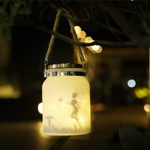 Solar Lantern Fairy Lights - 1 Pack Solar Frosted Glass Lantern Lights Solar Mason Jar Lights Waterproof Outdoor Lantern Decor for Tree Garden Patio Yard Table Holiday Party