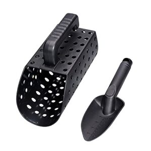 sand scoop and shovel set, hand treasure hunting tool metal detector accessories for patio, lawn & garden (2pcs)(black)