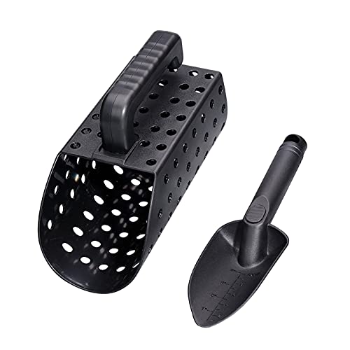 Sand Scoop and Shovel Set, Hand Treasure Hunting Tool Metal Detector Accessories for Patio, Lawn & Garden (2pcs)(black)