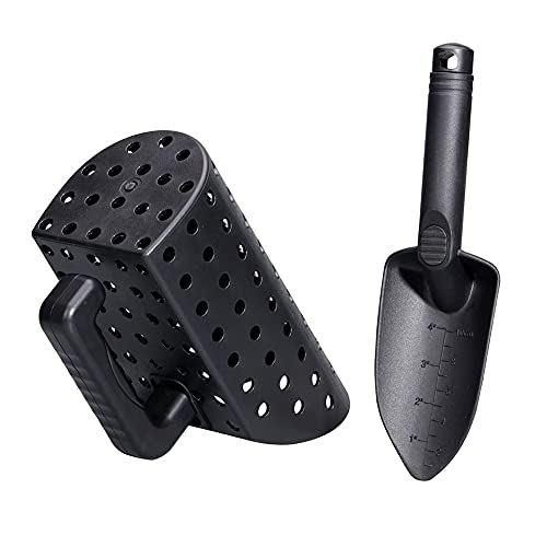 Sand Scoop and Shovel Set, Hand Treasure Hunting Tool Metal Detector Accessories for Patio, Lawn & Garden (2pcs)(black)