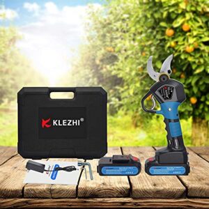 KLEZHI Professional Electric Pruning Shears with 2 PCS Backup Rechargeable Battery Powered Tree Branch Pruner 1.2" 30MM 8 Working Hours Black
