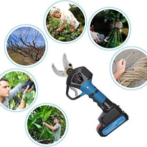 KLEZHI Professional Electric Pruning Shears with 2 PCS Backup Rechargeable Battery Powered Tree Branch Pruner 1.2" 30MM 8 Working Hours Black