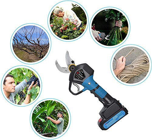 KLEZHI Professional Electric Pruning Shears with 2 PCS Backup Rechargeable Battery Powered Tree Branch Pruner 1.2" 30MM 8 Working Hours Black