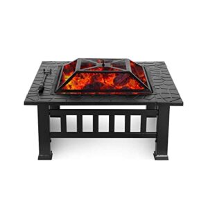 32in fire pit set wood burning pit 3 in 1 patio firepit table bbq garden stove for outside wood burning and drink cooling