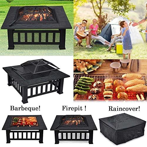 32in Fire Pit Set Wood Burning Pit 3 in 1 Patio Firepit Table BBQ Garden Stove for Outside Wood Burning and Drink Cooling