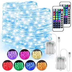 2 pack 16.4ft 50 led battery operated lights & usb powered fairy lights, 16 color twinkle lights with remote waterproof led string lights for bedroom garden patio party indoor outdoor decor(132 modes)