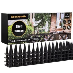 ecogrowth bird spike for small birds and cat, pigeon spike for outside, critters fence spike for fence, wall, roof, railing – 24 pack [35.4ft]
