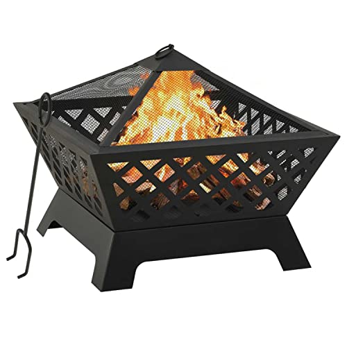 DLBJ Fire Pit Outdoor Wood Burning 25.2 inches Firepit Patio Outdoor Fire Pit with Poker Garden Fireplace for Cooking Grill Camping