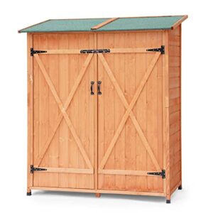 mellcom outdoor storage shed, 63“ wood garden shed with double lockable doors, weather resistant tool shed organizer for patio, garden, backyard, lawn