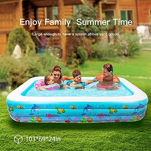 Inflatable Swimming Pool, 103" X 69" X 24" Large Family Pool, Blow up Pool Above Ground for Kids, Toddlers, Adults, Outdoor, Garden, Backyard, Summer Water Party