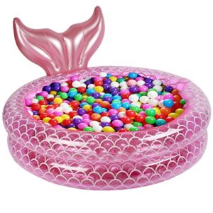 inflatable kiddie pools mermaid design,47 inch backyard round swimming pool for toddler gift, kids paddling swimming pool indoor&outdoor garden play water game，baby ball pit pool