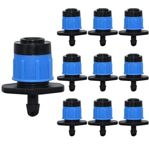 juzizj 100 pack adjustable irrigation drippers 1/4 inch emitter dripper 360 degree full circle pattern water flow drip emitter micro drip irrigation sprinklers for home garden lawn(blue)