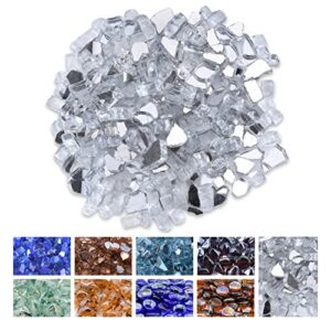 gassaf 1/2 inch fire glass reflective tempered fireglass cut crushed fireglass for fire pit, fireplace and fire pit table (20 pound)(crystal ice reflective)
