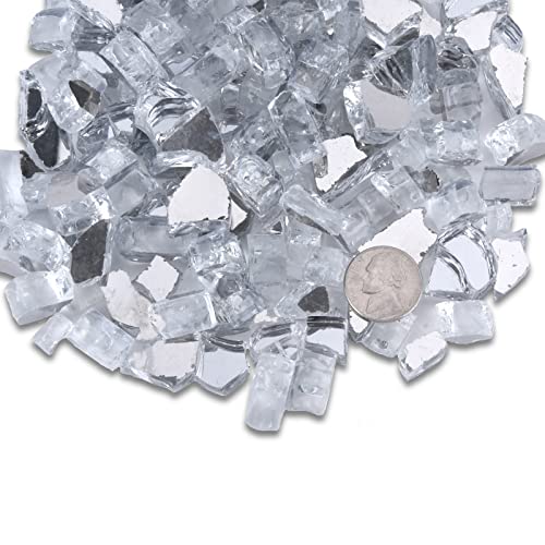 GasSaf 1/2 Inch Fire Glass Reflective Tempered Fireglass Cut Crushed FireGlass for Fire Pit, Fireplace and fire Pit Table (20 Pound)(Crystal Ice Reflective)
