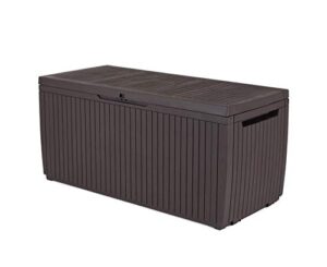 keter 123 x 53.5 x 57 cm springwood outdoor plastic storage box garden furniture – brown