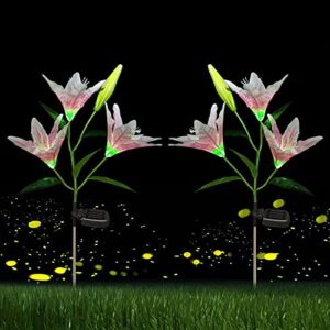 ricovo solar flower decorative garden light, 2 pack solar lily outdoor flower light, changing color lawn ornaments pathway light, yard art landscape light for backyard, patio, balcony.(pink 2)