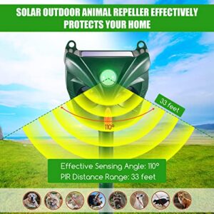 Ultrasonic Animal Repeller Outdoor Waterproof Solar Animal Deterrent with Motion Sensor and Flashing Lights, Farm Garden Yard Repellent for Cat Rodent Squirrel Dog Rabbit Raccoon Skunk Fox Deer etc