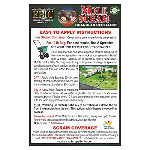 Epic Mole Scram Outdoor All Natural Granular Mole Digging Animal Flavor Deterrent Repellent Lawn, Yard, and Garden Protector, 4.5 Pound Container