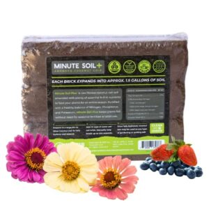 minute soil plus brick – npk amended compressed coco coir fiber grow medium – 3 bricks = 1.5 gallons of potting soil each – gardening, plants, flowers, herbs, microgreens – peat free