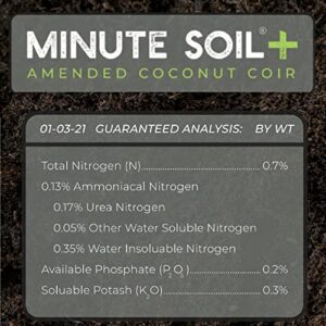 Minute Soil Plus Brick - NPK Amended Compressed Coco Coir Fiber Grow Medium - 3 Bricks = 1.5 Gallons of Potting Soil Each - Gardening, Plants, Flowers, Herbs, Microgreens - Peat Free