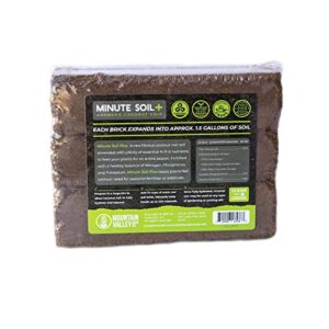 Minute Soil Plus Brick - NPK Amended Compressed Coco Coir Fiber Grow Medium - 3 Bricks = 1.5 Gallons of Potting Soil Each - Gardening, Plants, Flowers, Herbs, Microgreens - Peat Free