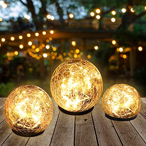 Garden Solar Lights,Globe Solar Light Outdoor Cracked Glass Jar Ball Solar Lights,Waterproof Warm White Solar Garden Lights for Walkway Patio Yard Lawn Birthday Party Decoration 1 Pack(3.9”)