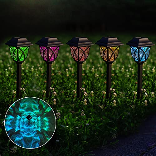 NOMMTHY 6 Pack Solar Outdoor Pathway Lights, Color Changing, IP65 Waterproof Solar Garden Lights, Dusk to Dawn Auto On/Off Solar Torch Light for Walkway, Backyard, Lawn, Yard and Driveway