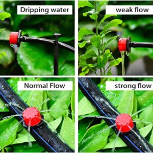 Lainrrew 100 Pcs 1/4Inch Micro Irrigation Drippers, 360 Degree Adjustable Irrigation Drippers Sprinklers Emitter Dripper for Drip Irrigation System Gardens Lawn (Red)