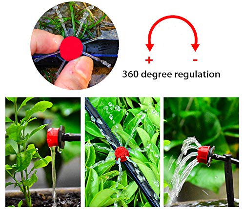 Lainrrew 100 Pcs 1/4Inch Micro Irrigation Drippers, 360 Degree Adjustable Irrigation Drippers Sprinklers Emitter Dripper for Drip Irrigation System Gardens Lawn (Red)