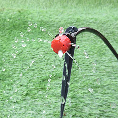 Lainrrew 100 Pcs 1/4Inch Micro Irrigation Drippers, 360 Degree Adjustable Irrigation Drippers Sprinklers Emitter Dripper for Drip Irrigation System Gardens Lawn (Red)