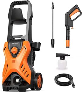 rock&rocker powerful electric pressure washer, 2150psi max 1.6 gpm power washer with spray nozzles,soap tank, ipx5 car wash machine for home/car/driveway/patio clean, orange