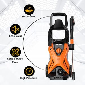 Rock&Rocker Powerful Electric Pressure Washer, 2150PSI Max 1.6 GPM Power Washer with Spray Nozzles,Soap Tank, IPX5 Car Wash Machine for Home/Car/Driveway/Patio Clean, Orange