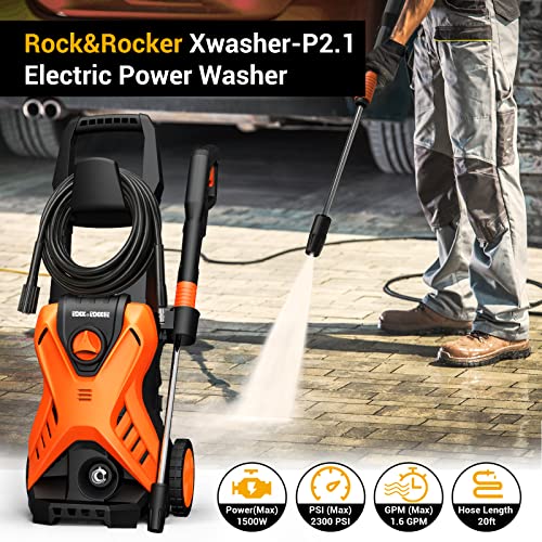 Rock&Rocker Powerful Electric Pressure Washer, 2150PSI Max 1.6 GPM Power Washer with Spray Nozzles,Soap Tank, IPX5 Car Wash Machine for Home/Car/Driveway/Patio Clean, Orange