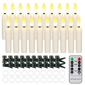 20 pcs flameless led taper candles flickering flame battery operated with remote & timer warm white christmas tree candle lights for home kitchen garden birthday party decoration (20 pcs,ivory)