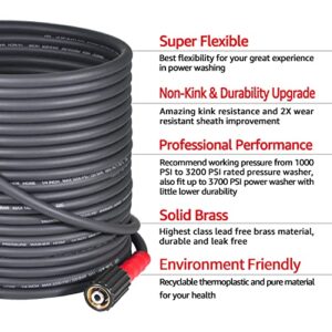 YAMATIC Super Flexible Pressure Washer Hose 50 FT 1/4", Kink Resistant Power Washer Hose Replacement for Flexzilla Uberflex Ryobi Genarac Troy Bilt Honda M22-14mm Rated 3200 PSI/Max 3700 PSI,Grey