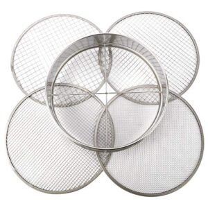 yaeccc garden potting mesh sieve sifting pan – stainless steel riddle – mix soil filter – with 4 interchangeable mesh sizes (approx 1/8″, 1/4″, 3/8″, and 1/2″)