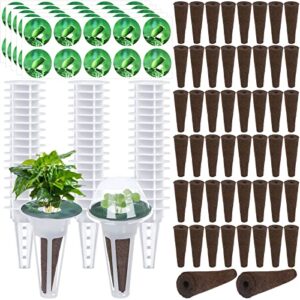 200 pack plant seed starter sponges kit hydroponic growing seed pods kit include 50 plant grow baskets, 50 seed pot label, 50 plant grow sponges 50 transparent lids for hydroponic indoor garden system