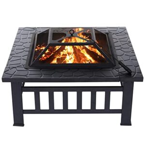 zlxdp 32inch iron large fire pits cast iron firepit stylish bbq burn pit outdoor for garden patio terrace camping stand stove