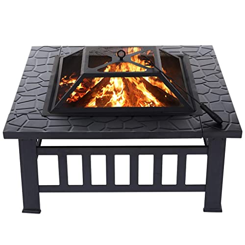 ZLXDP 32inch Iron Large Fire Pits Cast Iron Firepit Stylish BBQ Burn Pit Outdoor for Garden Patio Terrace Camping Stand Stove