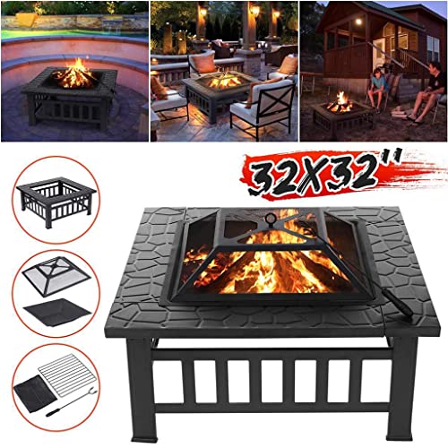 ZLXDP 32inch Iron Large Fire Pits Cast Iron Firepit Stylish BBQ Burn Pit Outdoor for Garden Patio Terrace Camping Stand Stove