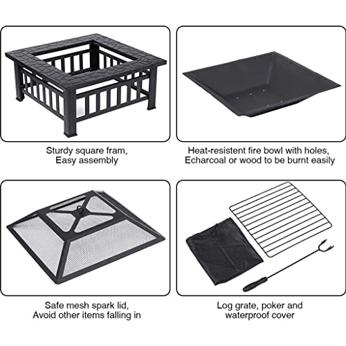 ZLXDP 32inch Iron Large Fire Pits Cast Iron Firepit Stylish BBQ Burn Pit Outdoor for Garden Patio Terrace Camping Stand Stove